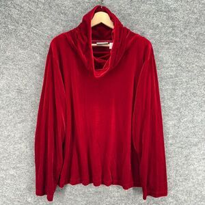Jaclyn Smith Sweater Pullover Women 2X Red Velvet Knit Long Sleeve Turtleneck